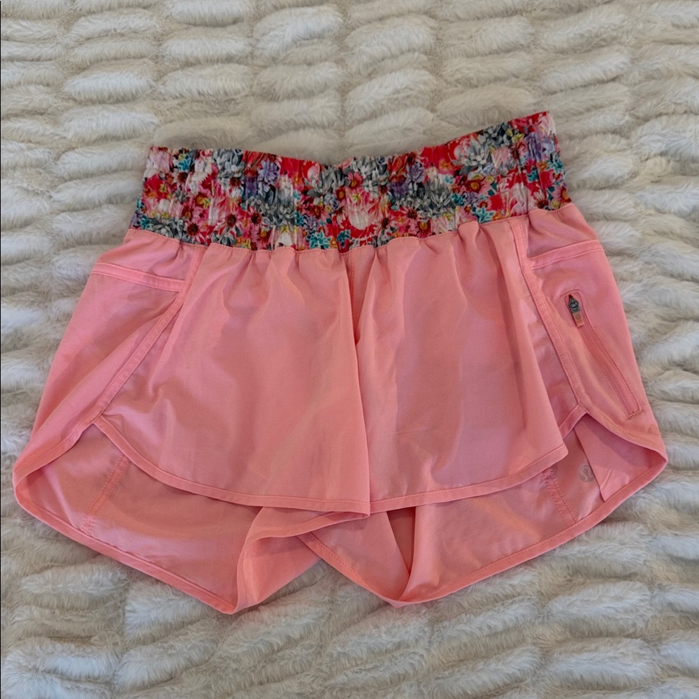 Lululemon Athletica Pink Floral Waistband Shorts